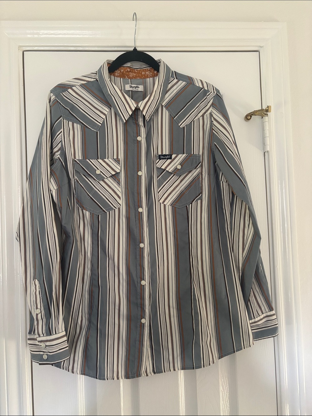 Wrangler Retro Multi-Stripe Button-Front Western Shirt - Blue & White